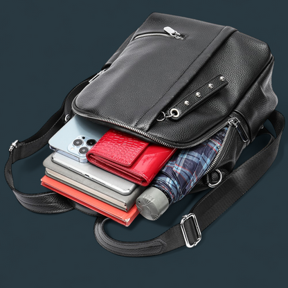 Geanta dama tip rucsac, Lucmark, piele naturala, curea de umar detasabila, Negru