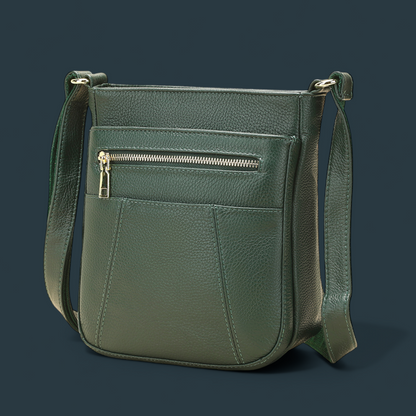 Geanta de umar Lucmark, piele naturala, curea ajustabila, verde, 23x21x10cm