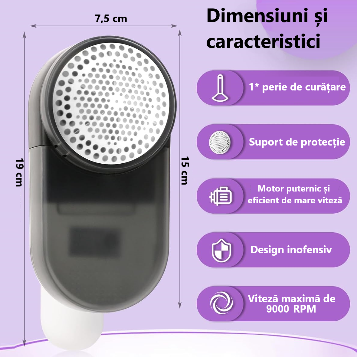 Aparat electric pentru indepartarea scamelor, Lucmark, Acumulator, Portabil, 9000 rpm, Alb-negru