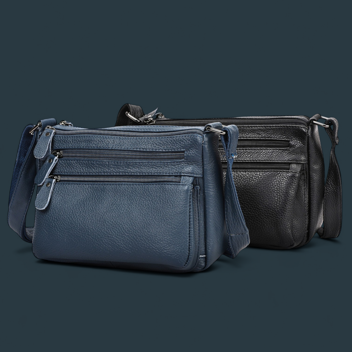 Geanta dama din piele naturala, Lucmark, design practic, compartimentare eficienta, curea reglabila, dimensiuni 24 x 10 x 18 cm, negru