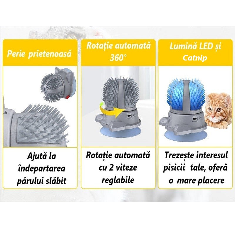 Perie electrica pentru pisici, Lucmark, 2 viteze pentru masaj, Autocuratare, Jucarie interactiva, Lumini LED, Catnip 7g, Gri