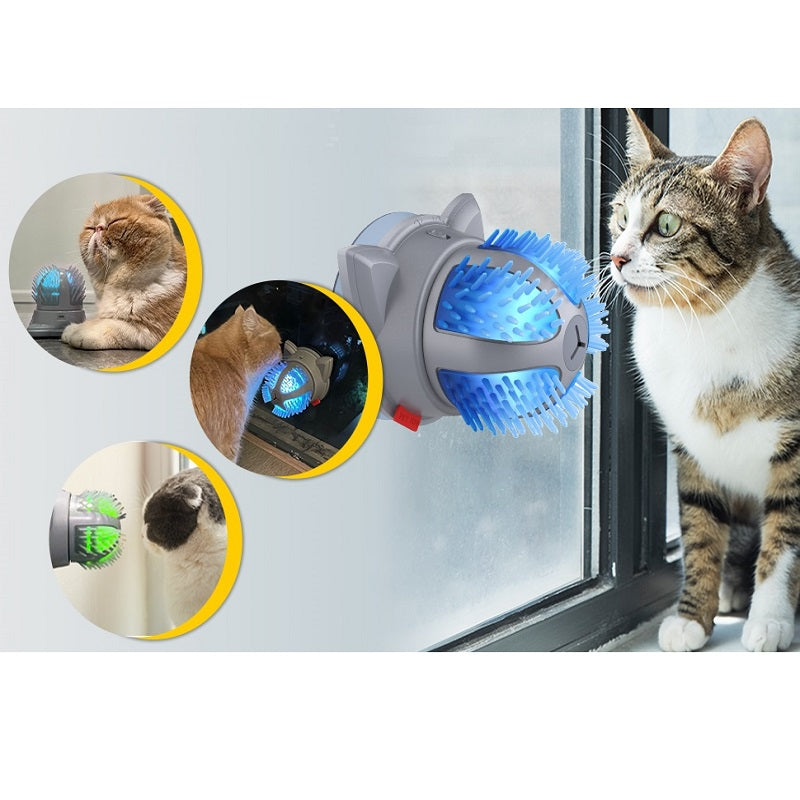 Perie electrica pentru pisici, Lucmark, 2 viteze pentru masaj, Autocuratare, Jucarie interactiva, Lumini LED, Catnip 7g, Gri