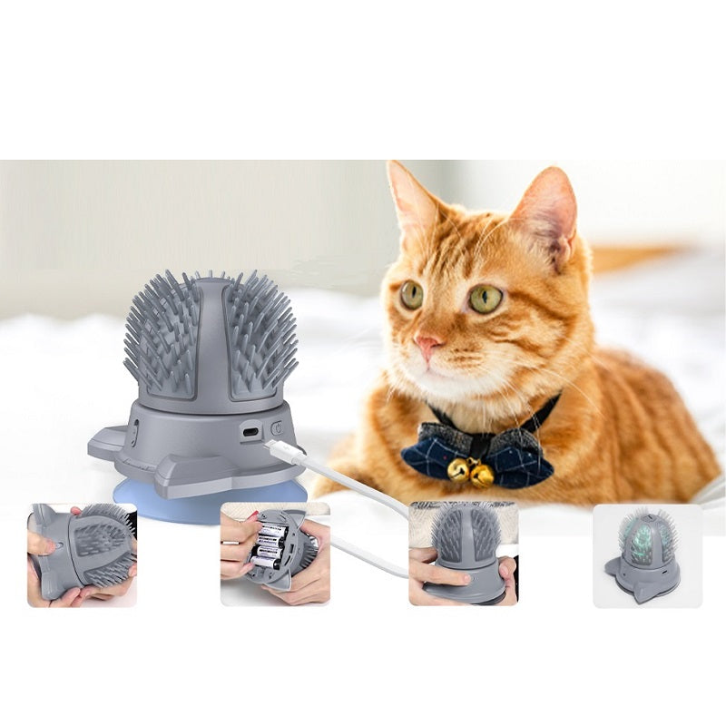 Perie electrica pentru pisici, Lucmark, 2 viteze pentru masaj, Autocuratare, Jucarie interactiva, Lumini LED, Catnip 7g, Gri