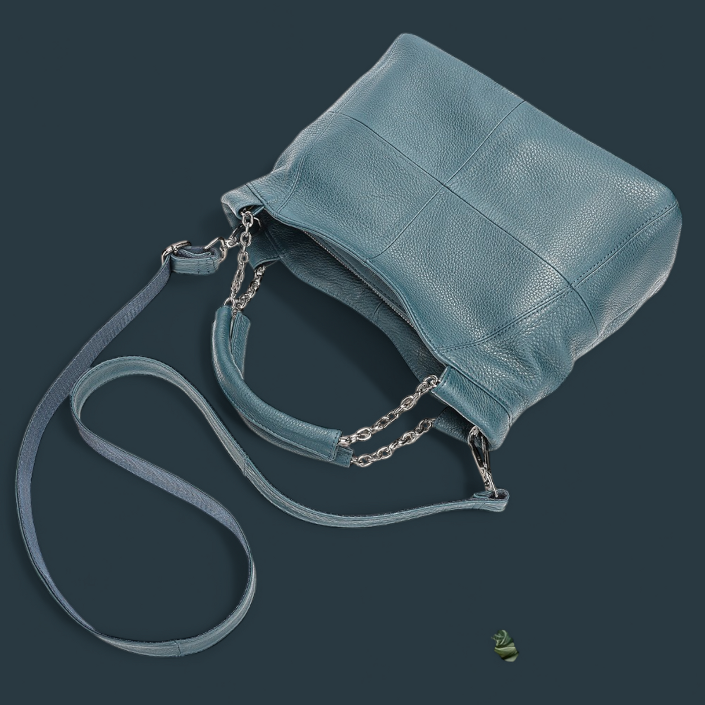 Geanta dama din piele naturala, Lucmark, curea de umar reglabila si detasabila, 30 x 13 x 22 cm, capacitate generoasa, albastru