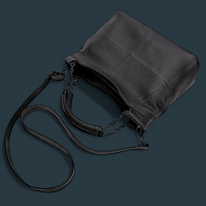 Geanta dama din piele naturala, Lucmark, curea de umar reglabila si detasabila, 30 x 13 x 22 cm, capacitate generoasa, negru