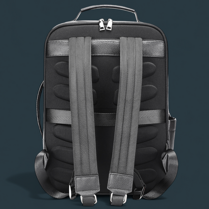 Geanta multifunctionala, Lucmark, piele naturala, 42x30x14 cm, compartiment laptop/tableta, prindere pe troler, spate captusit cu panouri buretate ergonomice, negru