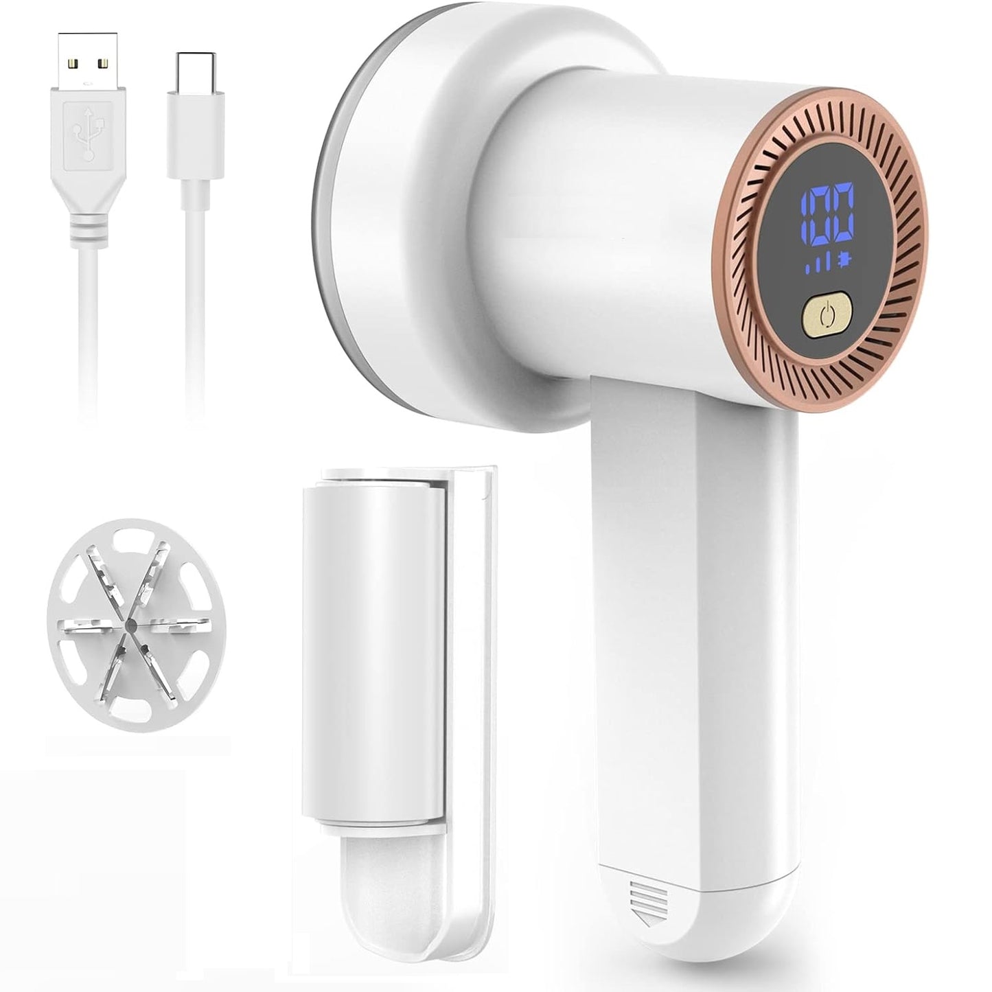 Aparat electric pentru indepartarea scamelor, Lucmark, Model M2, Acumulator, Portabil, Baterie 2000 mAh, Functionare 2-6 ore, Alb