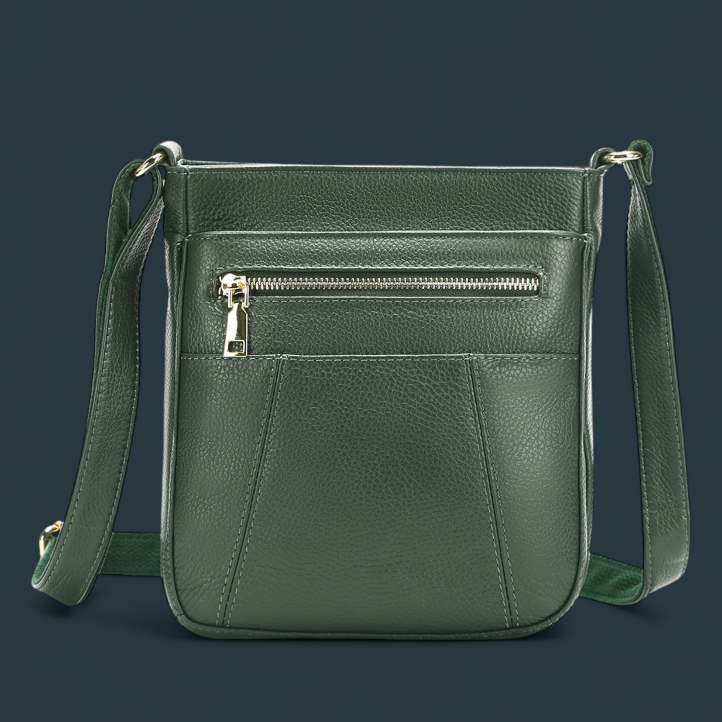 Geanta de umar Lucmark, piele naturala, curea ajustabila, verde, 23x21x10cm