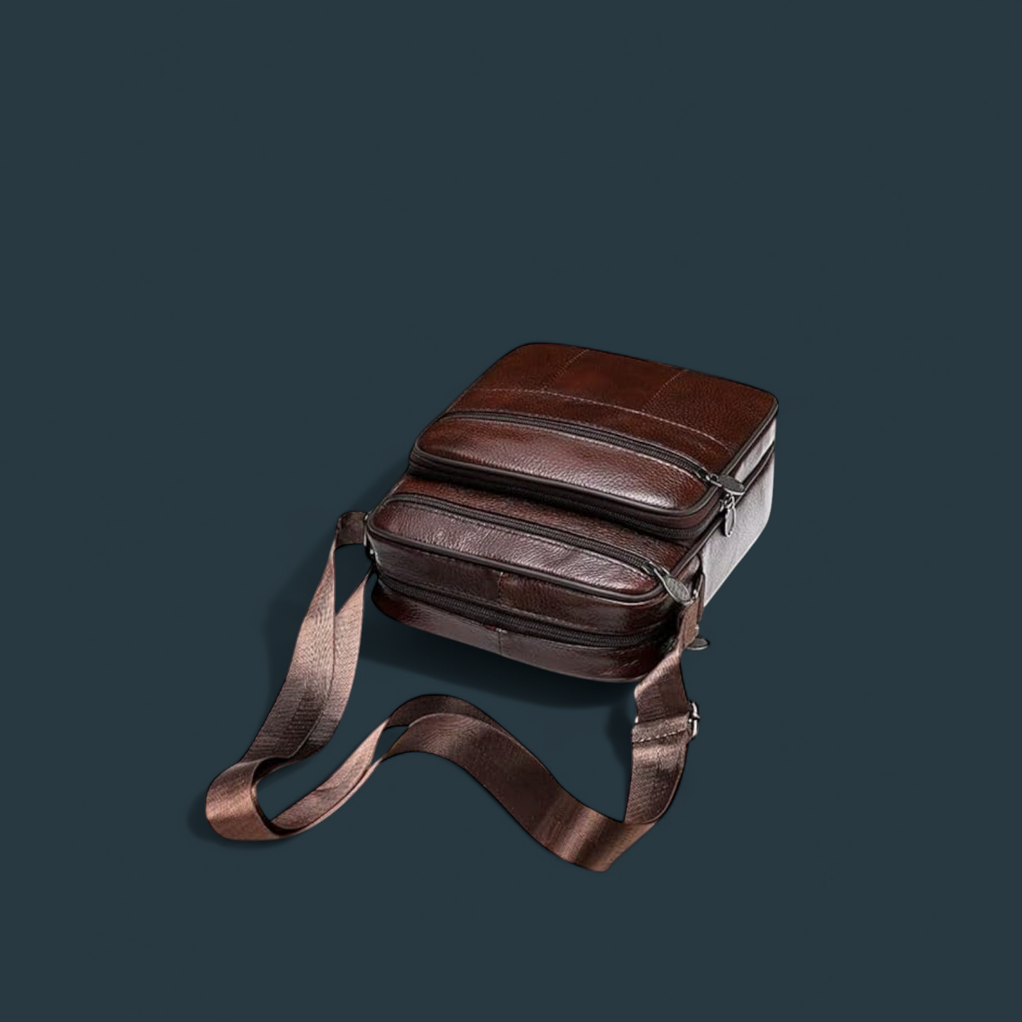 Geanta de umar pentru barbati, Lucmark, piele naturala, curea reglabila, dimeniuni 19 x 16 x 5 cm, Coffee