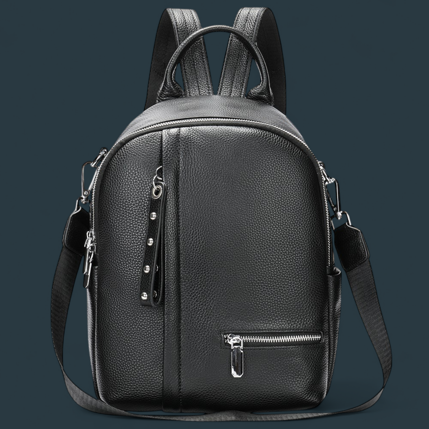 Geanta dama tip rucsac, Lucmark, piele naturala, curea de umar detasabila, Negru