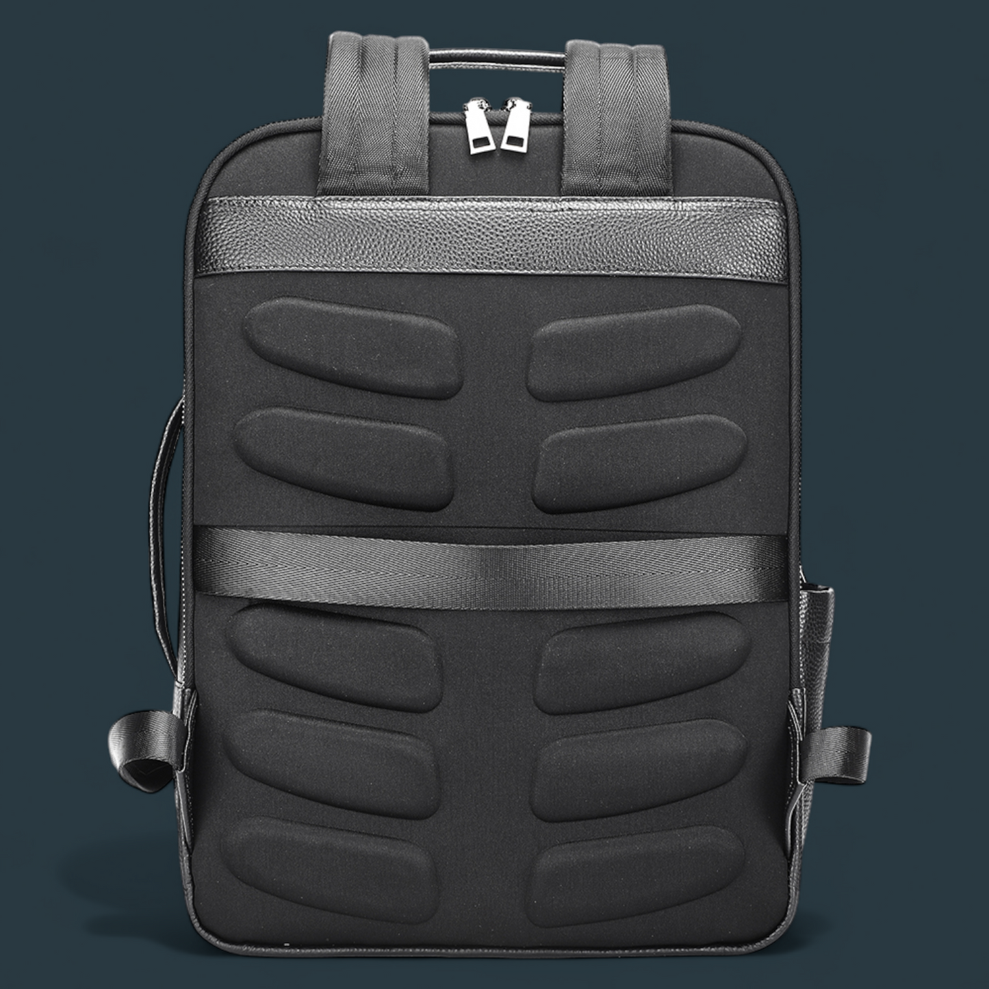 Geanta multifunctionala, Lucmark, piele naturala, 42x30x14 cm, compartiment laptop/tableta, prindere pe troler, spate captusit cu panouri buretate ergonomice, negru