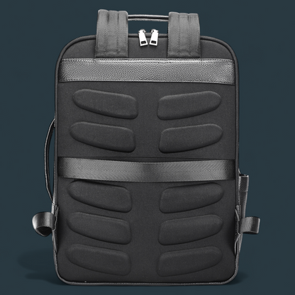 Geanta multifunctionala, Lucmark, piele naturala, 42x30x14 cm, compartiment laptop/tableta, prindere pe troler, spate captusit cu panouri buretate ergonomice, negru