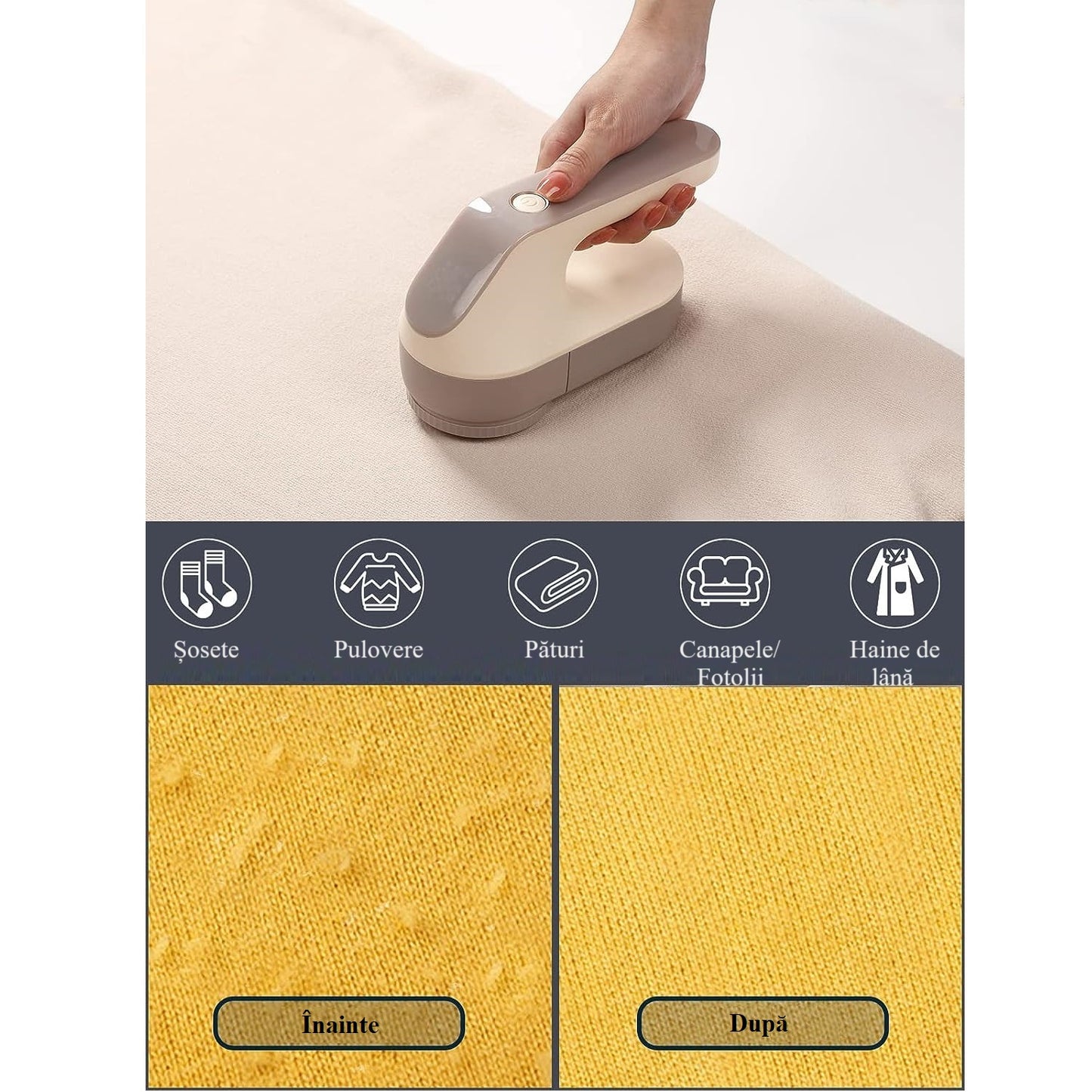 Aparat electric pentru indepartarea scamelor, Lucmark, Acumulator, Portabil, 9000 rpm, Sampanie