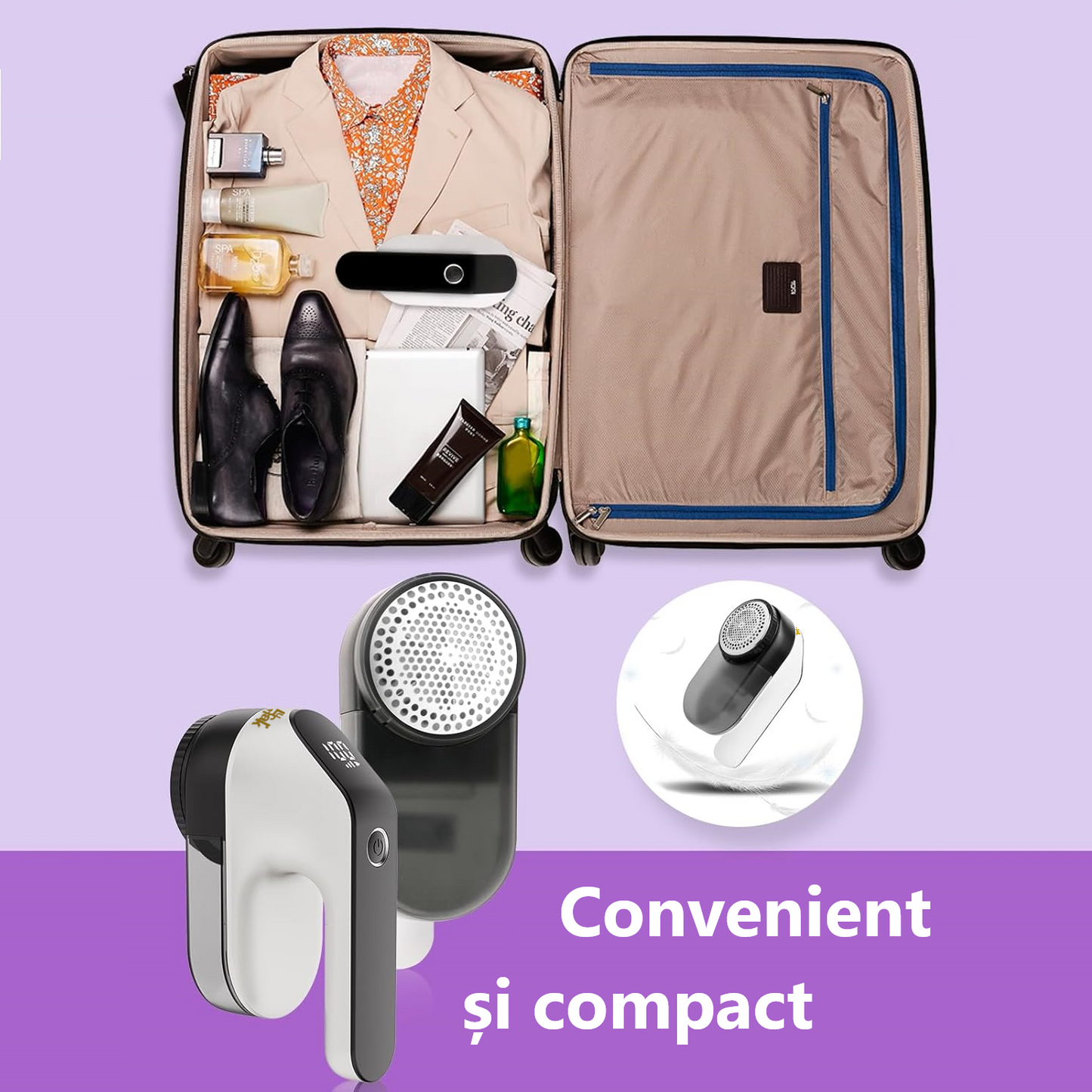 Aparat electric pentru indepartarea scamelor, Lucmark, Acumulator, Portabil, 9000 rpm, Alb-negru