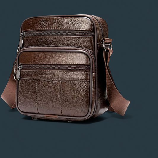 Geanta de umar pentru barbati, Lucmark, piele naturala, curea reglabila, dimeniuni 19 x 16 x 5 cm, Coffee