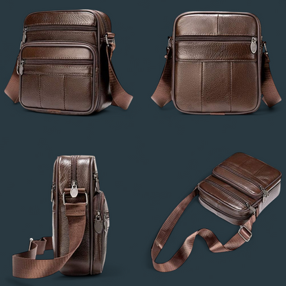 Geanta de umar pentru barbati, Lucmark, piele naturala, curea reglabila, dimeniuni 19 x 16 x 5 cm, Coffee