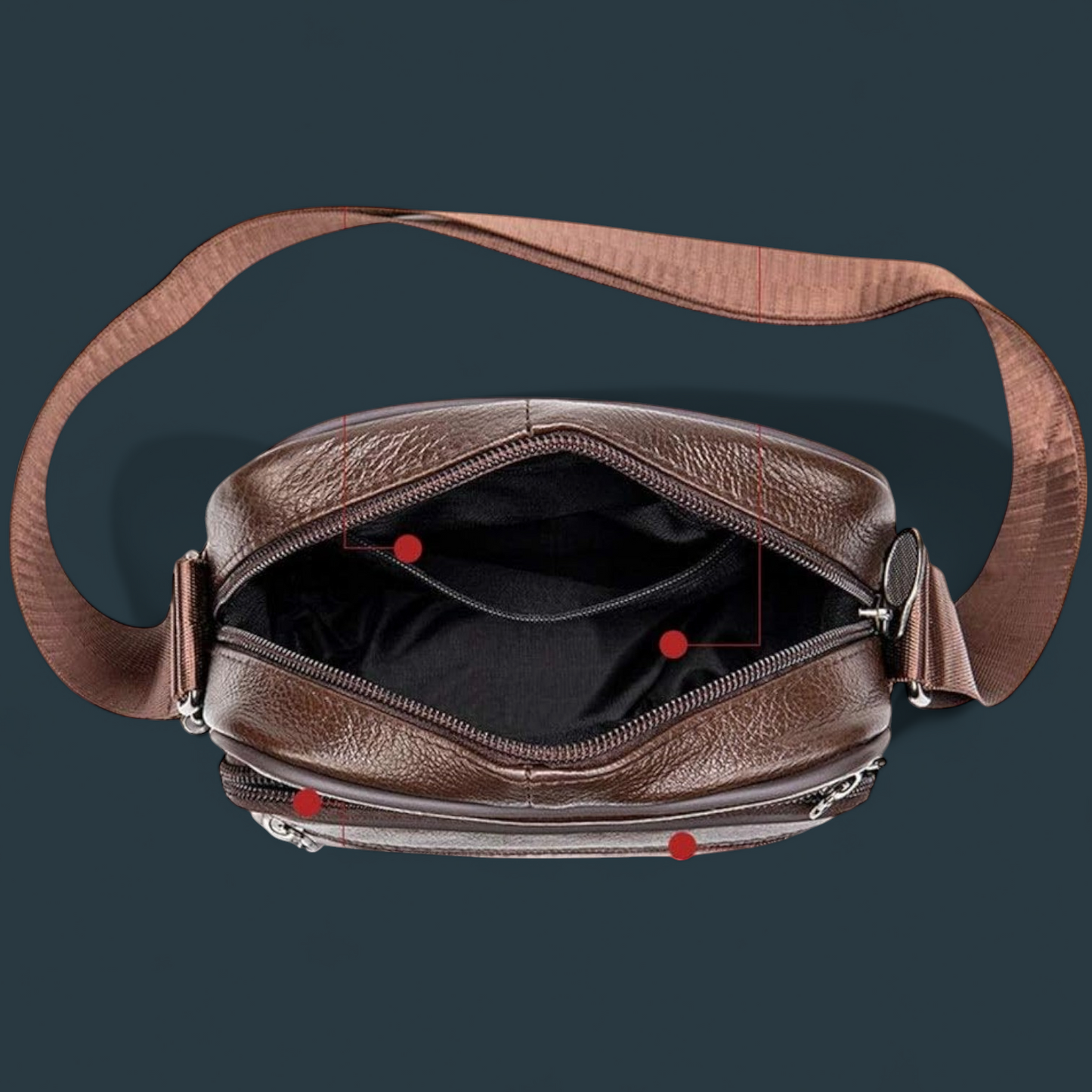 Geanta de umar pentru barbati, Lucmark, piele naturala, curea reglabila, dimeniuni 19 x 16 x 5 cm, Coffee