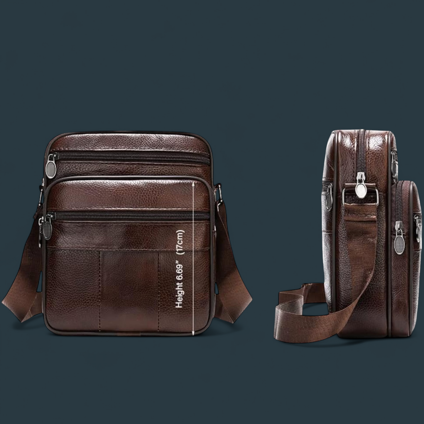 Geanta de umar pentru barbati, Lucmark, piele naturala, curea reglabila, dimeniuni 19 x 16 x 5 cm, Coffee