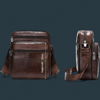 Geanta de umar pentru barbati, Lucmark, piele naturala, curea reglabila, dimeniuni 19 x 16 x 5 cm, Coffee