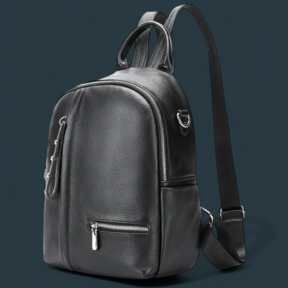 Geanta dama tip rucsac, Lucmark, piele naturala, curea de umar detasabila, Negru