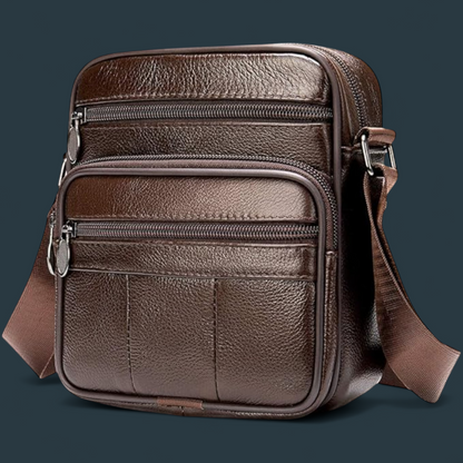 Geanta de umar pentru barbati, Lucmark, piele naturala, curea reglabila, dimeniuni 19 x 16 x 5 cm, Coffee