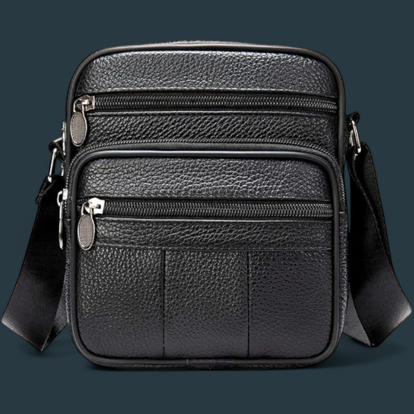 Geanta de umar pentru barbati, Lucmark, piele naturala, curea reglabila, dimeniuni 19 x 16 x 5 cm, Negru