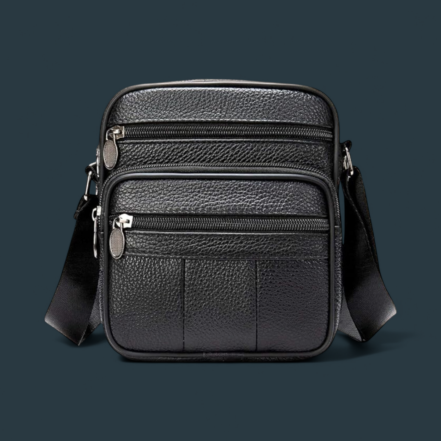 Geanta de umar pentru barbati, Lucmark, piele naturala, curea reglabila, dimeniuni 19 x 16 x 5 cm, Negru