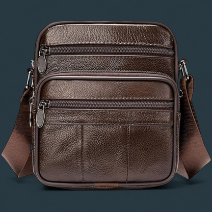 Geanta de umar pentru barbati, Lucmark, piele naturala, curea reglabila, dimeniuni 19 x 16 x 5 cm, Coffee