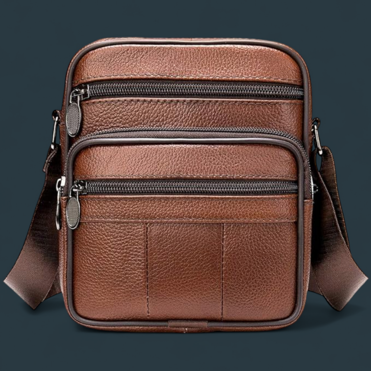 Geanta de umar pentru barbati, Lucmark, piele naturala, curea reglabila, dimeniuni 19 x 16 x 5 cm, Maro