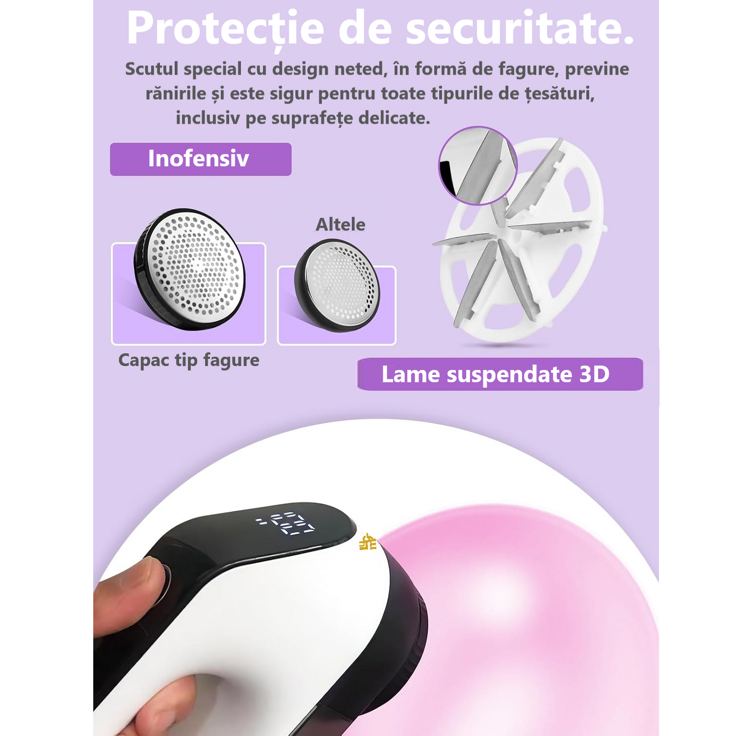 Aparat electric pentru indepartarea scamelor, Lucmark, Acumulator, Portabil, 9000 rpm, Alb-negru