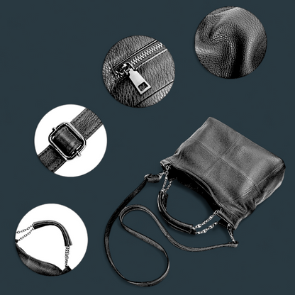 Geanta dama din piele naturala, Lucmark, curea de umar reglabila si detasabila, 30 x 13 x 22 cm, capacitate generoasa, negru