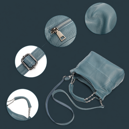 Geanta dama din piele naturala, Lucmark, curea de umar reglabila si detasabila, 30 x 13 x 22 cm, capacitate generoasa, albastru