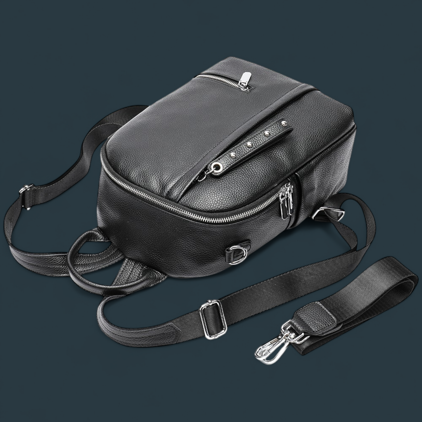 Geanta dama tip rucsac, Lucmark, piele naturala, curea de umar detasabila, Negru