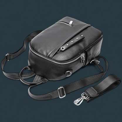 Geanta dama tip rucsac, Lucmark, piele naturala, curea de umar detasabila, Negru