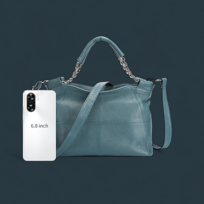 Geanta dama din piele naturala, Lucmark, curea de umar reglabila si detasabila, 30 x 13 x 22 cm, capacitate generoasa, albastru