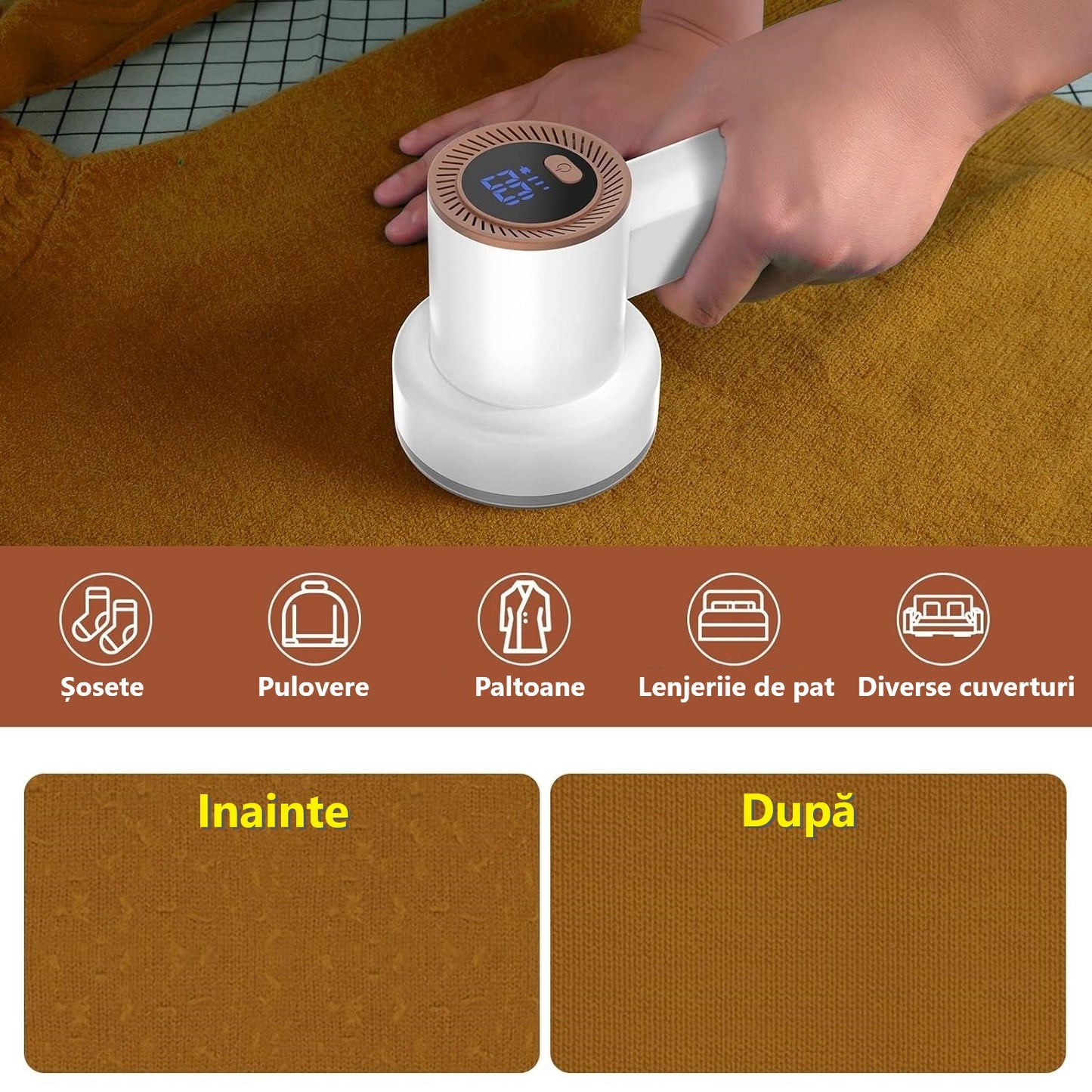 Aparat electric pentru indepartarea scamelor, Lucmark, Model M2, Acumulator, Portabil, Baterie 2000 mAh, Functionare 2-6 ore, Alb