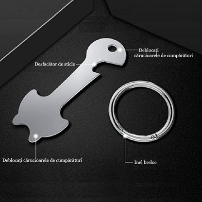 Breloc cu functie de deblocare cos de cumparaturi, Lucmark, desfacator de capace, otel inoxidabil, Argintiu