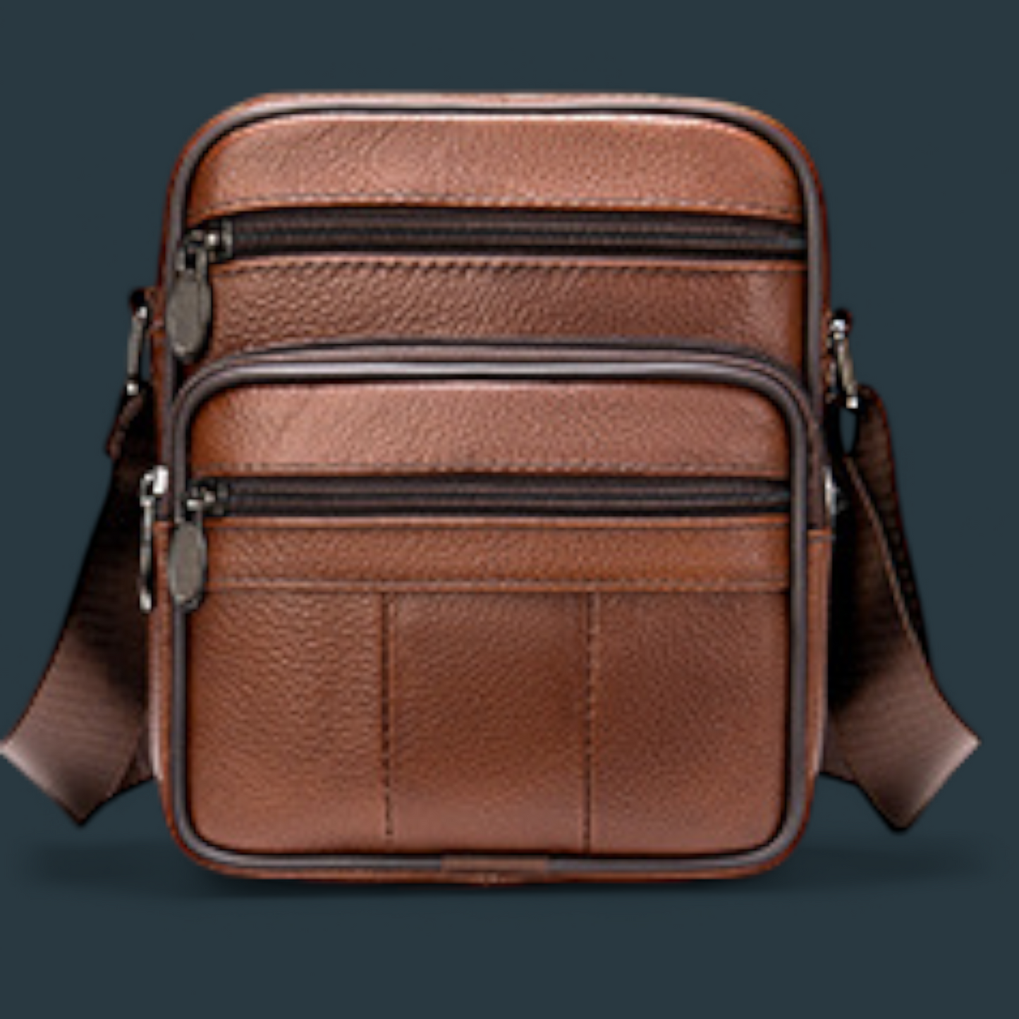 Geanta de umar pentru barbati, Lucmark, piele naturala, curea reglabila, dimeniuni 19 x 16 x 5 cm, Maro