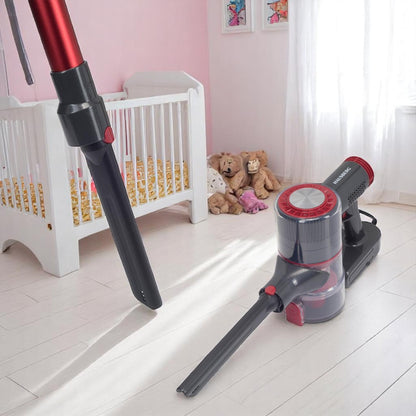 Aspirator vertical cu fir, 900W, fara sac, capacitate 0.7L, raza de actiune 6m, filtru HEPA, rosu