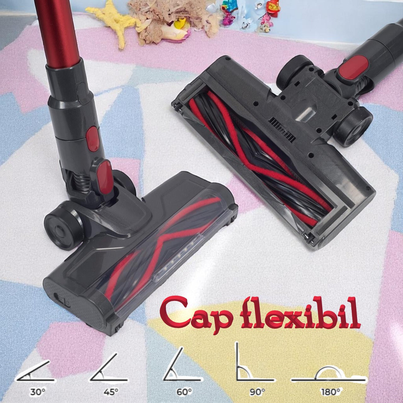 Aspirator vertical cu fir, 900W, fara sac, capacitate 0.7L, raza de actiune 6m, filtru HEPA, rosu