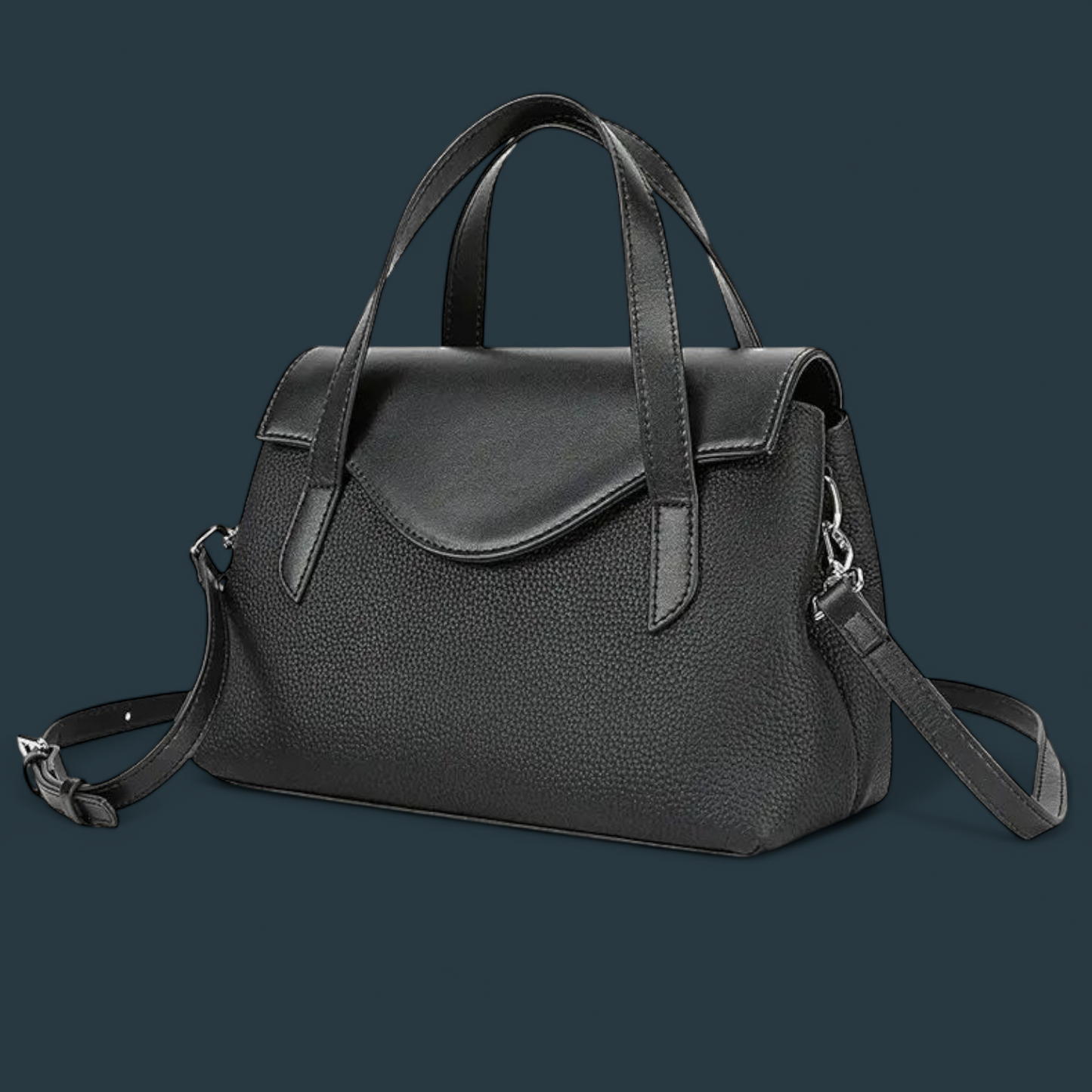 Geanta dama din piele naturala, Lucmark, compartimentare eficienta, design elegant, versatila, curele reglabile si detasabile, dimensiuni 25.5 x 11 x 17 cm, culoare – Negru