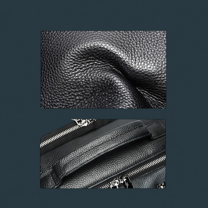 Rucsac multifunctional pentru barbati, Lucmark, piele naturala, 42×15×31 cm, compatibil cu troler, compartimente multiple, design premium, negru