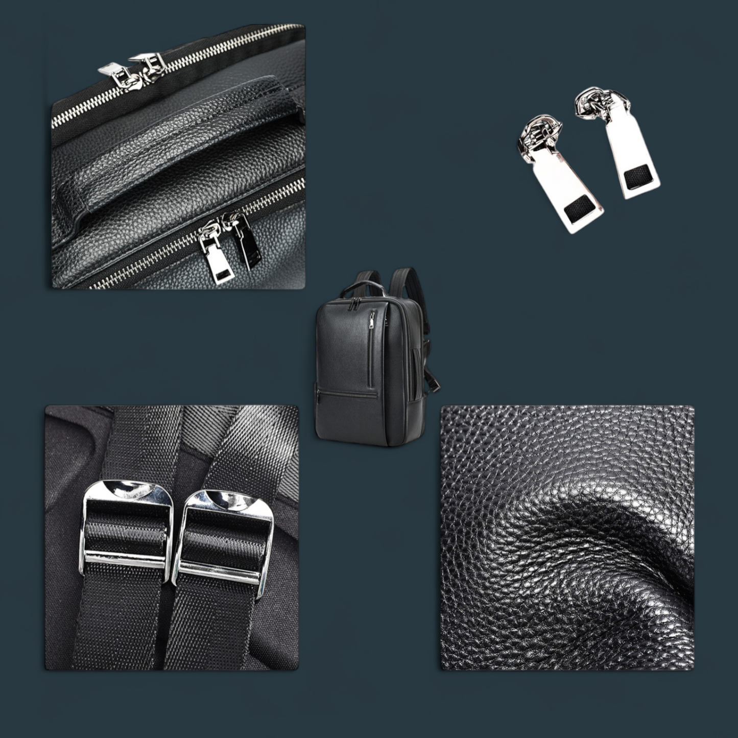 Rucsac multifunctional pentru barbati, Lucmark, piele naturala, 42×15×31 cm, compatibil cu troler, compartimente multiple, design premium, negru