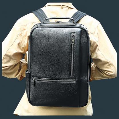 Rucsac multifunctional pentru barbati, Lucmark, piele naturala, 42×15×31 cm, compatibil cu troler, compartimente multiple, design premium, negru