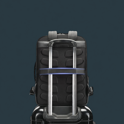 Rucsac multifunctional pentru barbati, Lucmark, piele naturala, 42×15×31 cm, compatibil cu troler, compartimente multiple, design premium, negru