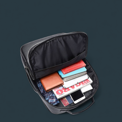 Rucsac multifunctional pentru barbati, Lucmark, piele naturala, 42×15×31 cm, compatibil cu troler, compartimente multiple, design premium, negru