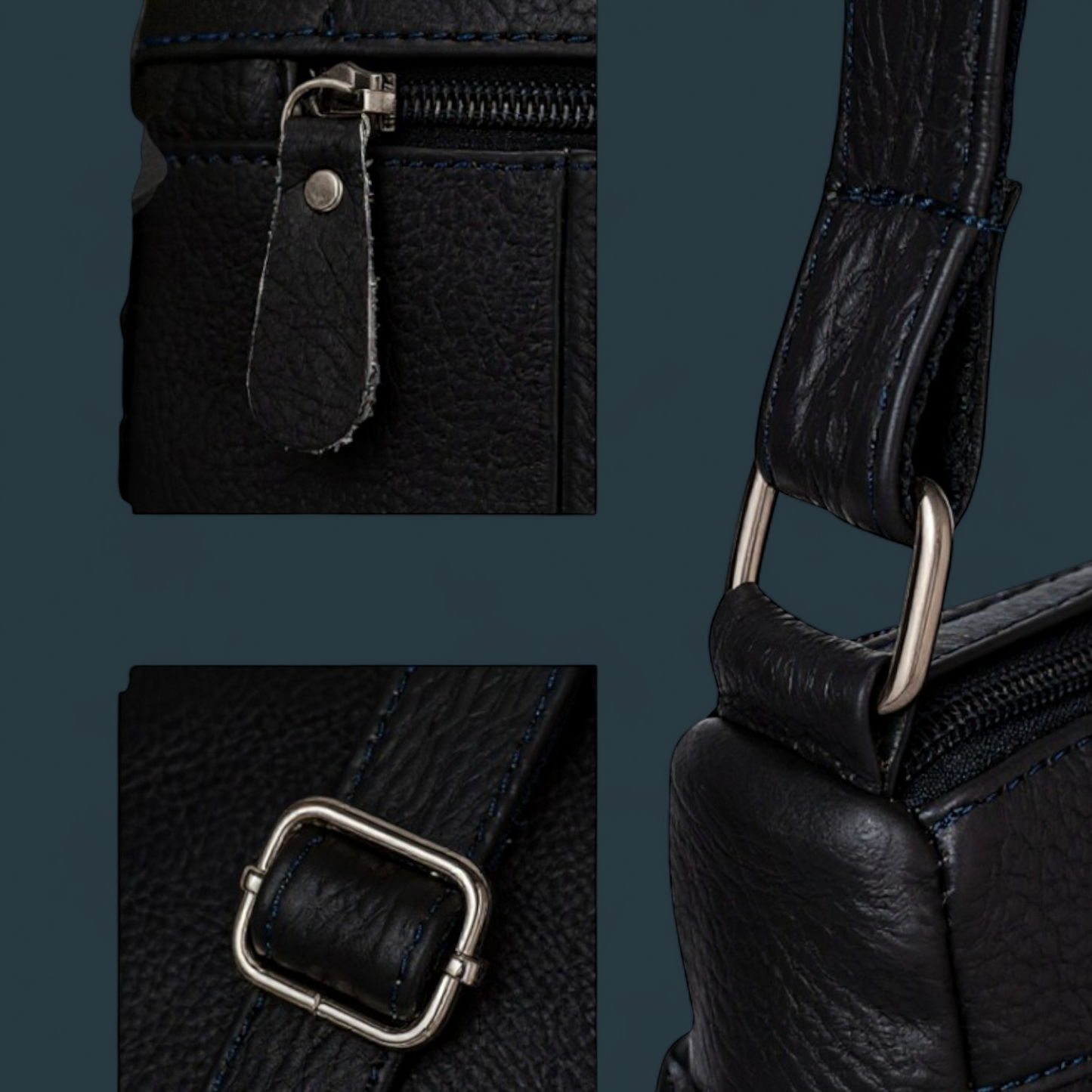 Geanta dama din piele naturala, Lucmark, design practic, compartimentare eficienta, curea reglabila, dimensiuni 24 x 10 x 18 cm, negru