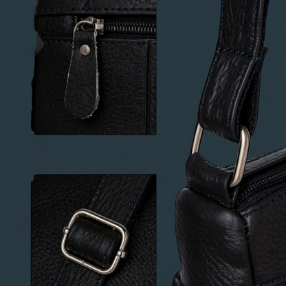 Geanta dama din piele naturala, Lucmark, design practic, compartimentare eficienta, curea reglabila, dimensiuni 24 x 10 x 18 cm, negru