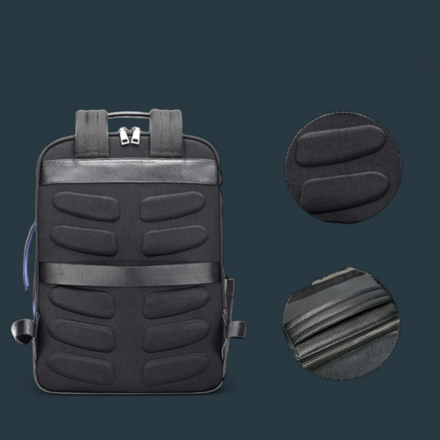 Rucsac multifunctional pentru barbati, Lucmark, piele naturala, 42×15×31 cm, compatibil cu troler, compartimente multiple, design premium, negru