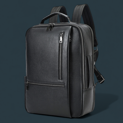 Rucsac multifunctional pentru barbati, Lucmark, piele naturala, 42×15×31 cm, compatibil cu troler, compartimente multiple, design premium, negru